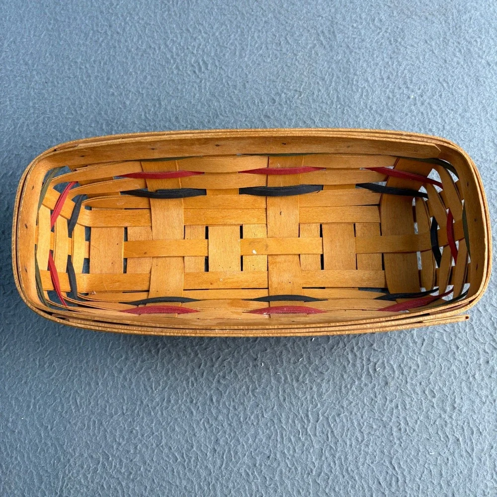 Longaberger 1999 Handwoven Rectangular Basket Red Green Blue Dresden Ohio